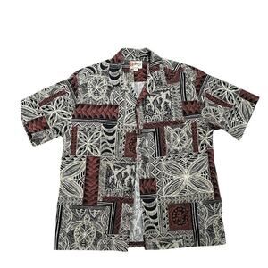 Hilo Hatties Men’s Black Turtle Geometric Hawaiian Button Down Shirt Size XL